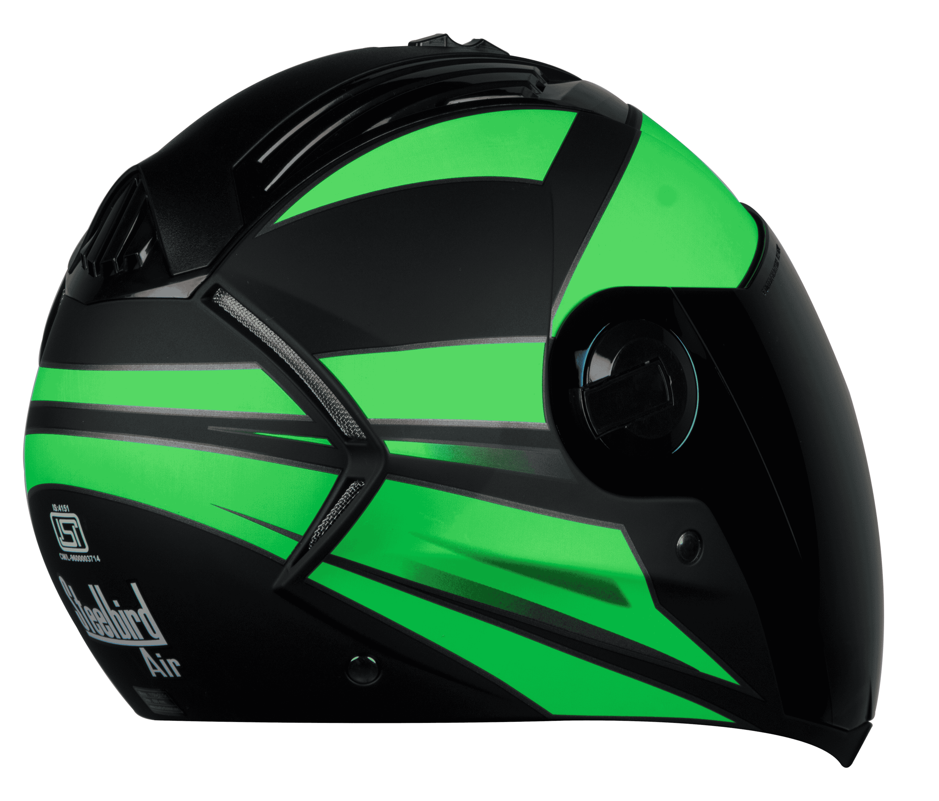 SBA-2 Streak Glossy Black With Green ( Fitted With Clear Visor Extra Gold Chrome Visor Free)